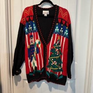 Vintage Carolina Colours Holiday Cardigan Sweater - Black and Red